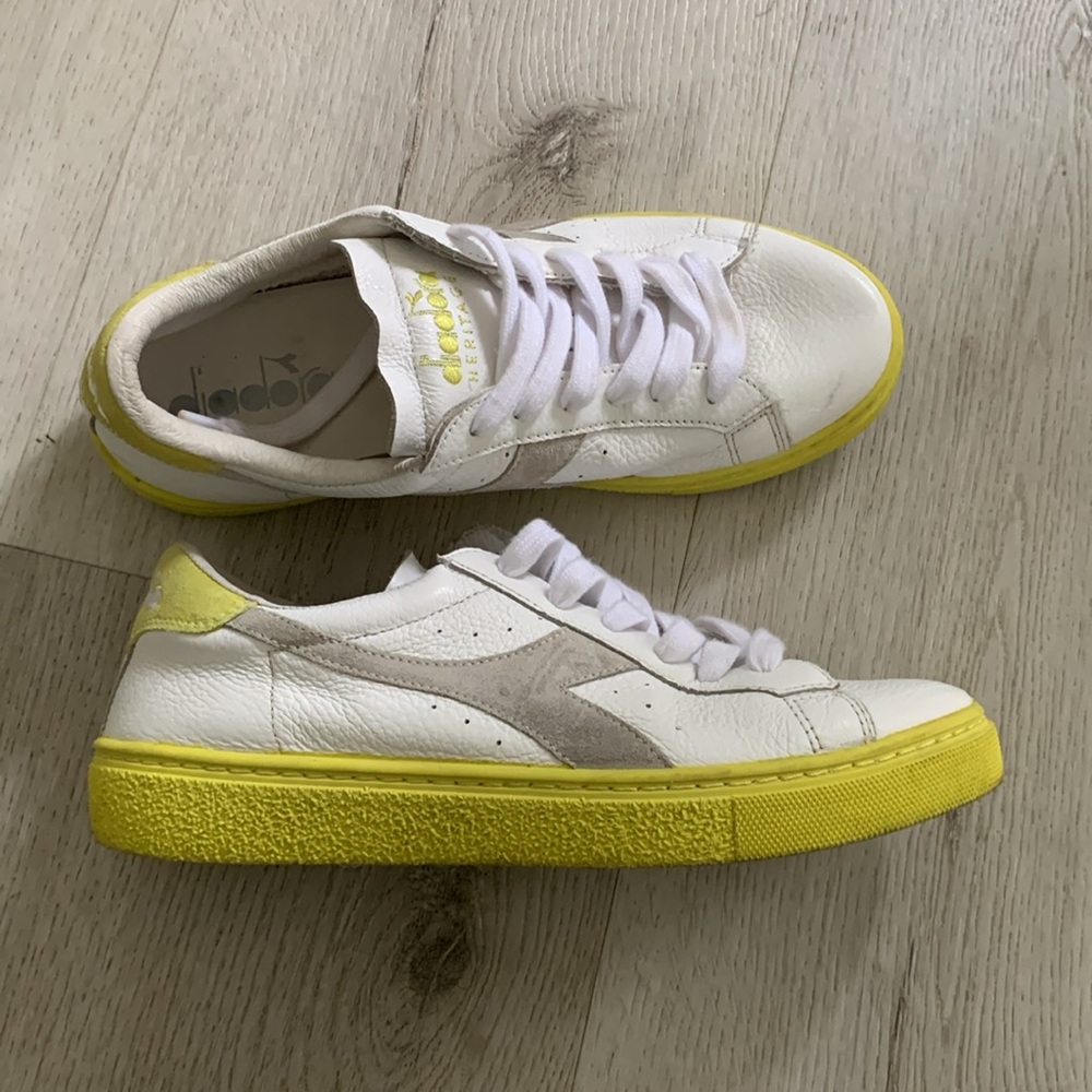 Diadora Heritage Montecarlo Sneaker 1977 Shoe White yellow size 8 made in Italy‎ - Picture 6 of 11